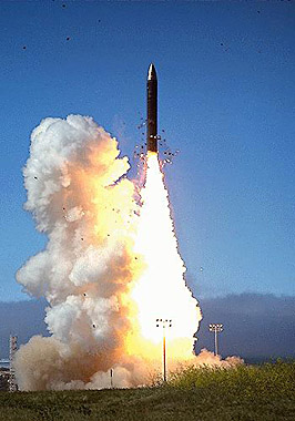 MX missile fired from Vandenberg AFB destined for Kwajalein.